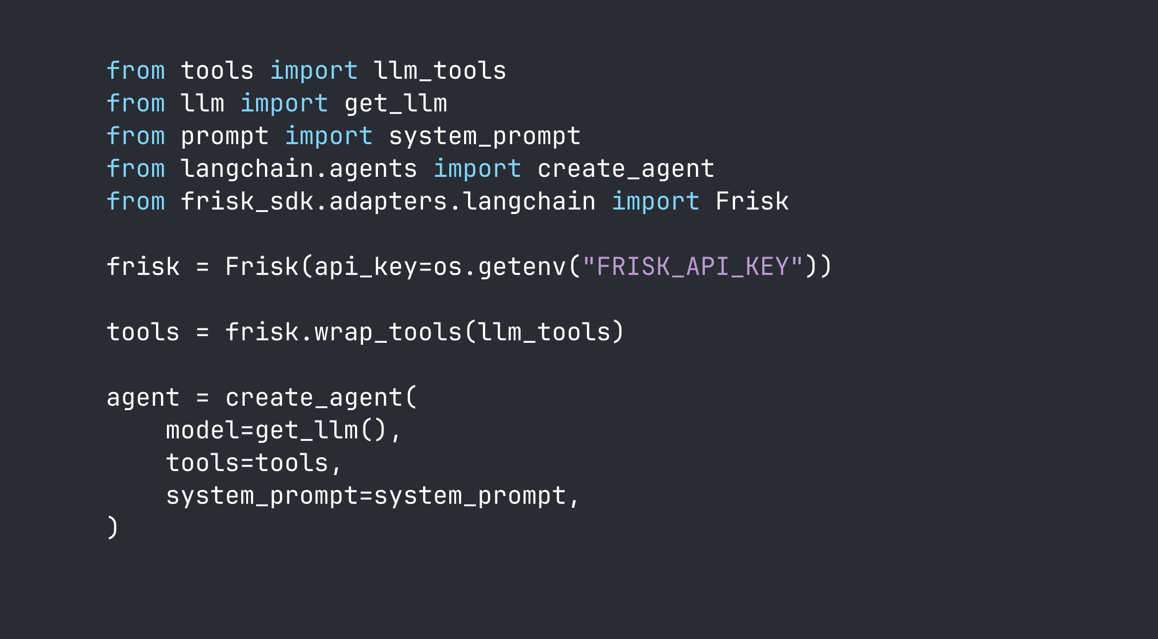 FriskAI SDK instrumentation showing trace capture
